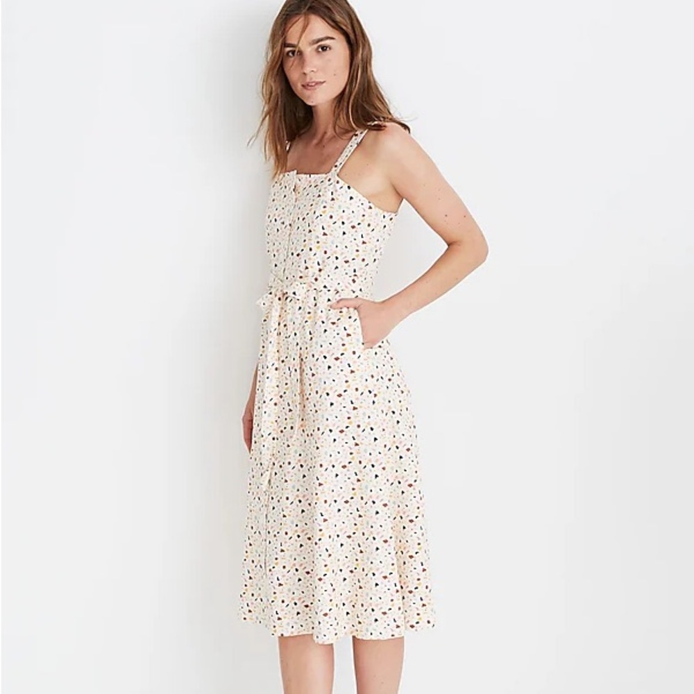 Madewell Cream Square-Neck Tank Midi Dress in Terrazzo.